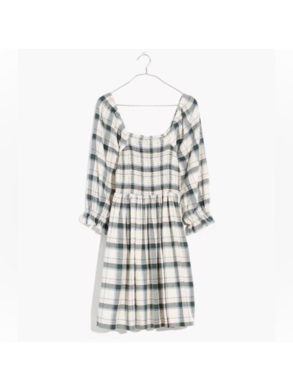 Madewell Lucie Plaid Square-Neck Smocked Mini Dress size S - Picture 5 of 10